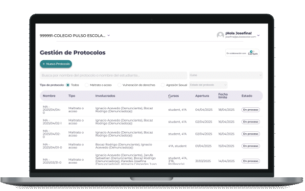 Plataforma de gestión de protocolos de convivencia escolar con seguimiento de casos